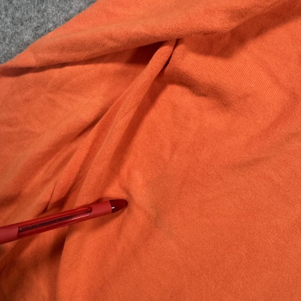 Lands' End V-Neck Sweater Large Orange Solid Knit Cotton Blend